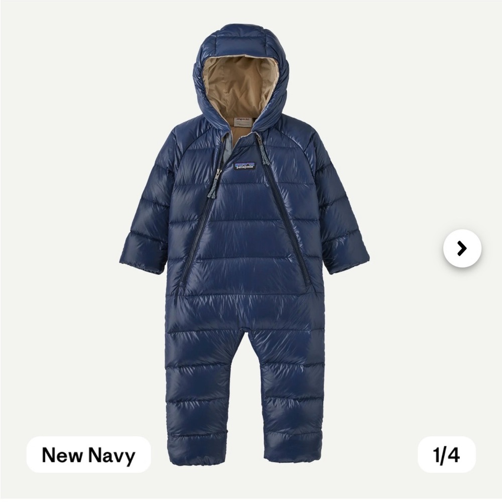 Patagonia Hi-Loft Down Sweater Infant Bunting Suit in Navy Blue, 6-12 months